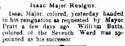 Camden Daily Telegram, July 16, 1887 — Isaac Major Resigns — William Butts appointed as successor