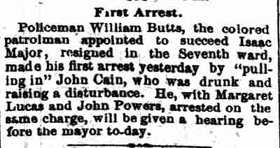 Camden Post, July 18, 1887 — First Arrest — Policeman William Butts makes his first arrest