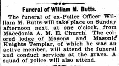 Camden Daily Courier, July 28, 1899 — Funeral of William M. Butts — Macedonia A.M.E. Church