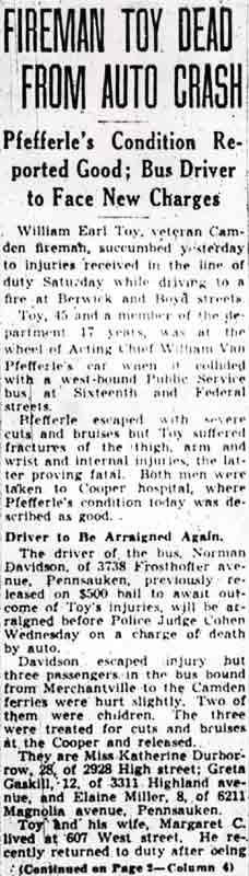 Fireman Toy Dead From Auto Crash — Camden Courier-Post, April 24, 1948, column 1