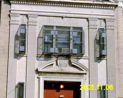 Harry C. Sharp Public School carved facade, 1921