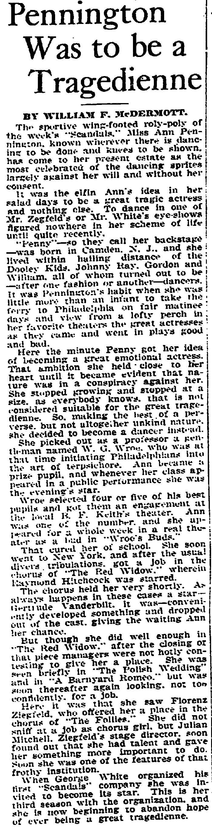 Cleveland Plain Dealer article about Ann Pennington and the Dooley Kids