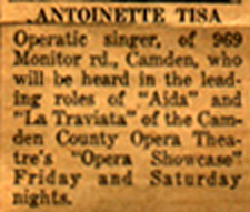 Antoinette Tisa newspaper profile – Camden Courier-Post, May 24, 1959