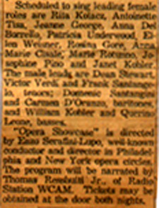 Opera Showcase Set for 2 Nights By Local Singers – Camden Courier-Post, May 24, 1959