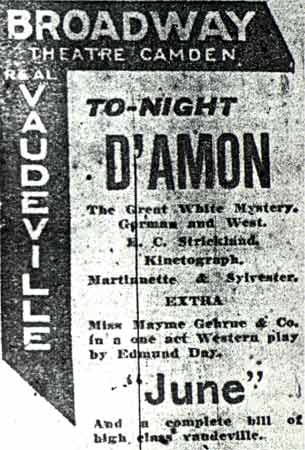 Broadway Theatre, Camden advertisement, Camden Courier, February 22, 1909