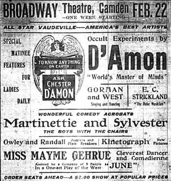 Broadway Theatre, Camden advertisement, Camden Courier, February 20, 1909