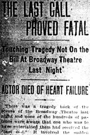 Camden Courier article, The Last Call Proved Fatal, February 23, 1909, part 1