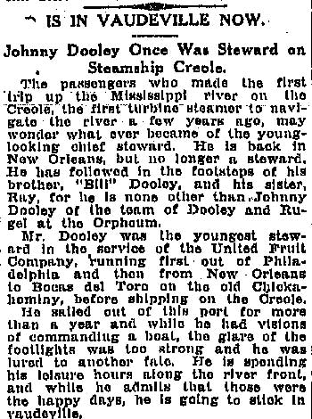 New Orleans Times-Picayune article about Johnny Dooley, December 9, 1915