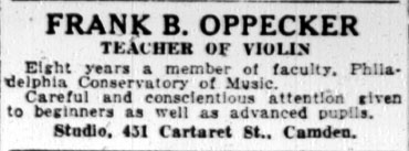 Frank B. Oppecker music advertisement