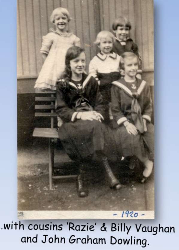 Ray Dooley with cousins Razie and Billy Vaughan, and John Graham Dowling, 1920
