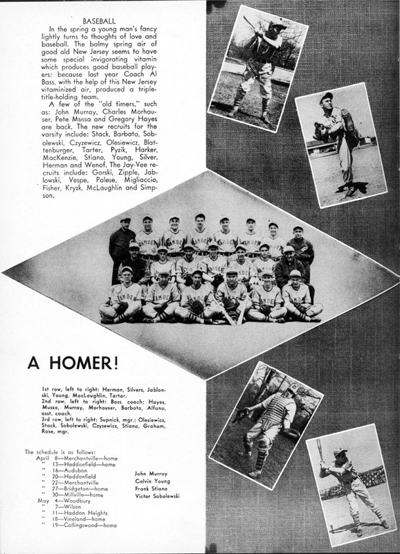 Camden High School 1942-1943 baseball team yearbook page