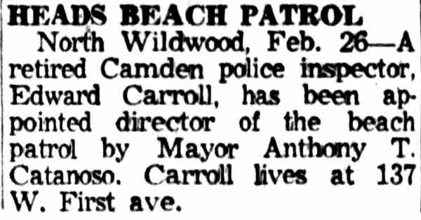 Camden Courier-Post, February 26, 1959 — retirement notice for Inspector Carroll