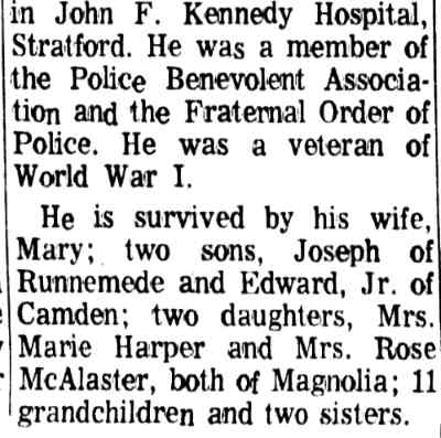 Camden Courier-Post, October 10, 1969 — obituary clipping for Edward Carroll, continued