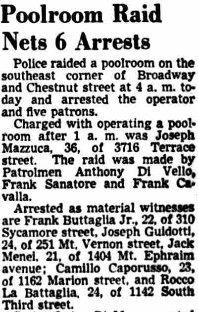 310 Sycamore Street — Francesco Battaglia & Family, Frank Senatore, Camden Courier-Post, October 11, 1949
