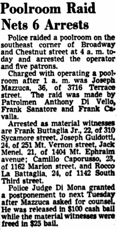 Poolroom Raid Nets 6 Arrests, October 11, 1949