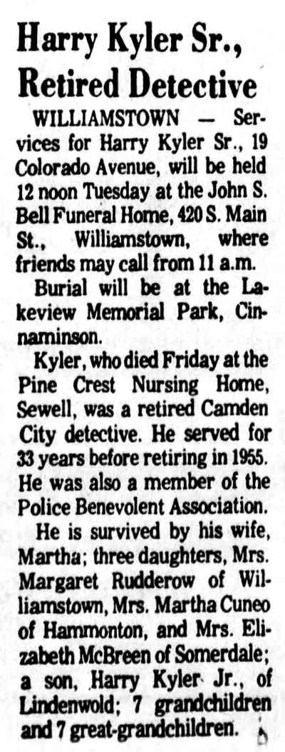 Camden Courier-Post December 30, 1974 obituary