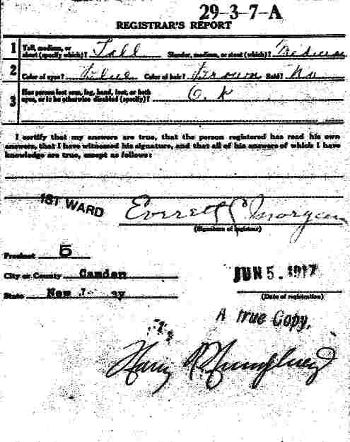 Harry Kyler World War I draft card, reverse
