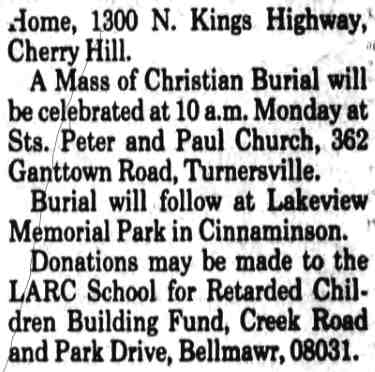Newspaper obituary continued: Walter S. Busko — Camden Courier-Post July 20, 1991