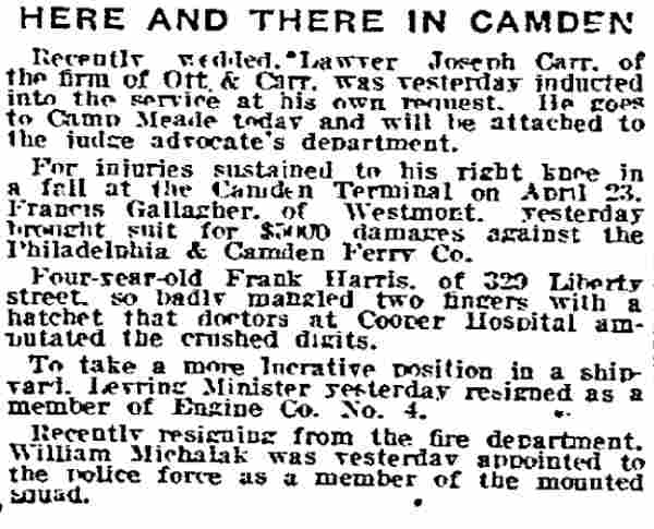 Here and There in Camden, Camden Courier-Post, July 17, 1918