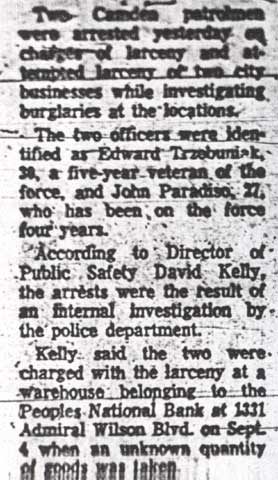 Camden Courier-Post, November 11, 1973 — 2 City Cops Are Charged With Larceny (column 1)