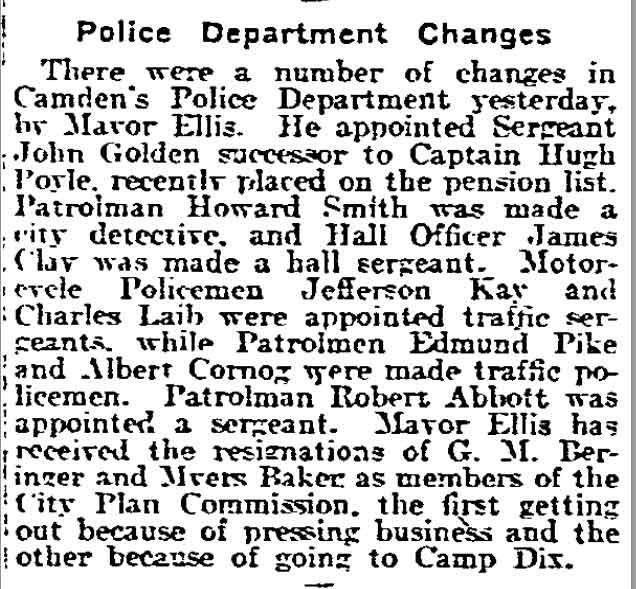 Philadelphia Inquirer, January 1, 1918 — Police Department Changes