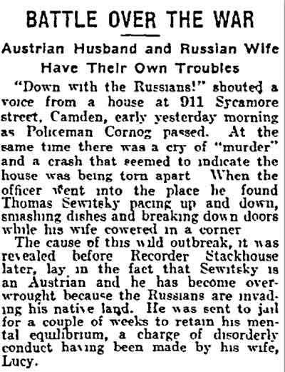 Camden police article, Philadelphia Inquirer, July 16, 1915