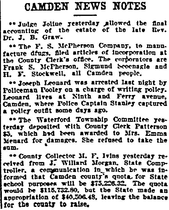 Philadelphia Inquirer, January 31, 1903 — Camden News Notes