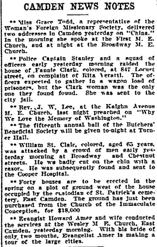 Philadelphia Inquirer, February 19, 1906 — Camden News Notes