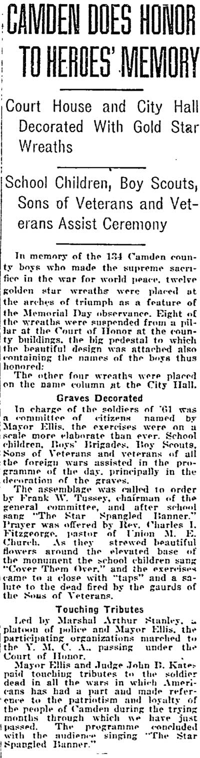 Philadelphia Inquirer, May 31, 1919 — Camden Does Honor to Heroes' Memory