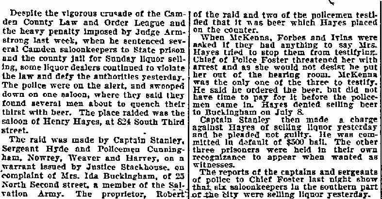 Philadelphia Inquirer, July 23, 1900 — Camden Policemen Raid a Sunday Liquor Seller (part 2)