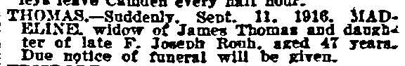 Philadelphia Inquirer, September 12, 1916 — death notice