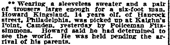 Philadelphia Inquirer, August 1, 1910, article mentioning Charles Fitzsimmons and Howard Kingsland (click for PDF)