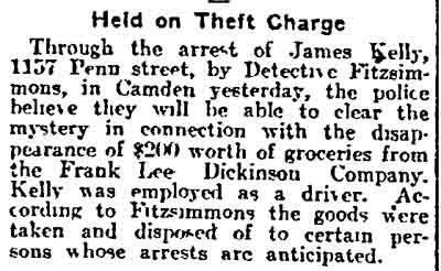 Philadelphia Inquirer, December 23, 1912, article mentioning Detective Fitzsimmons and Penn Street (click for PDF)