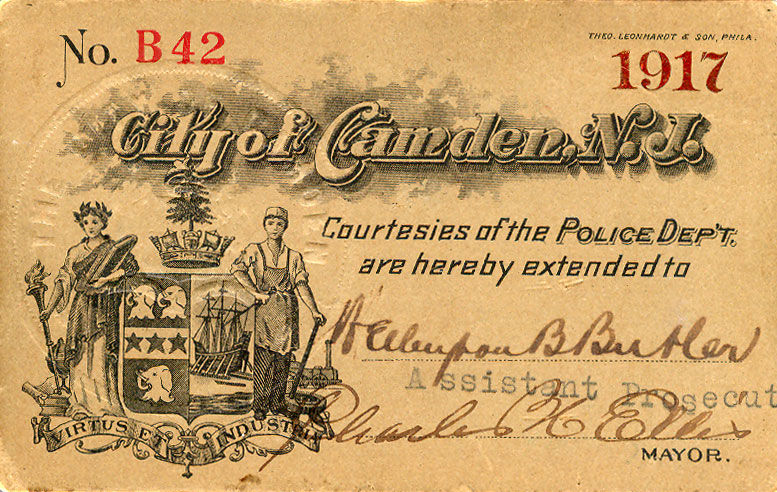 Camden Police Courtesy Card - 1917