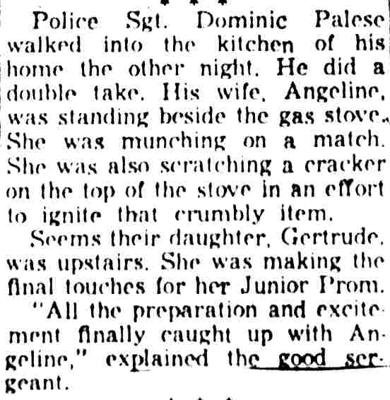 Camden Courier-Post, December 12, 1957 — Police Sgt. Dominic Palese anecdote