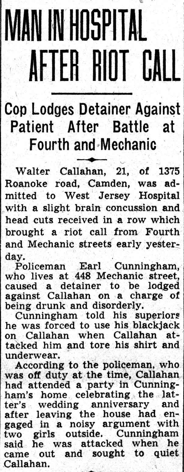 Man in Hospital After Riot Call, Camden Courier-Post, February 21, 1938