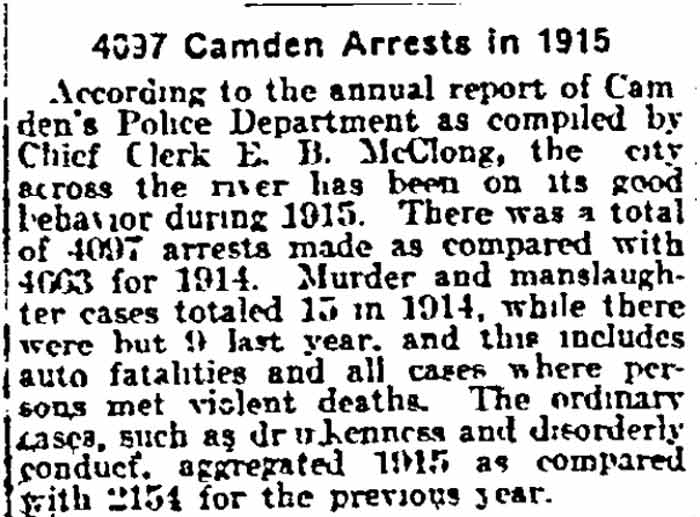 Philadelphia Inquirer, January 5, 1915 — 4097 Camden Arrests in 1915