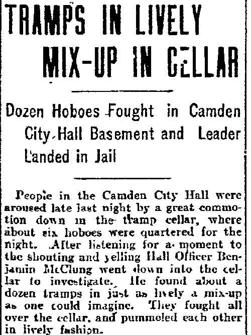 Philadelphia Inquirer, January 9, 1905 — Tramps in Lively Mix-Up in Cellar headline