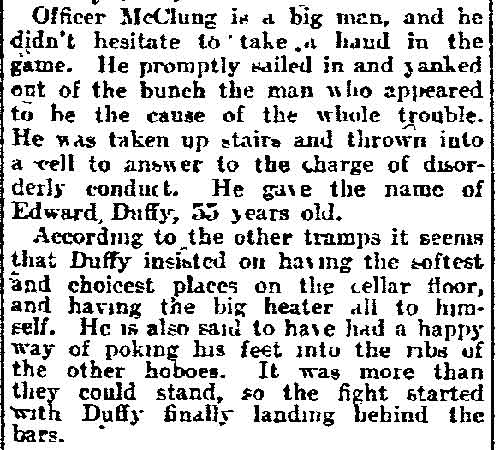 Philadelphia Inquirer, January 9, 1905 — Tramps in Lively Mix-Up in Cellar body text