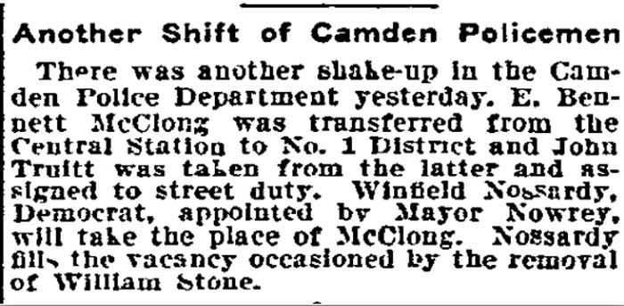 Philadelphia Inquirer, February 1, 1902 — Another Shift of Camden Policemen