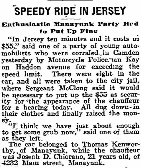 Philadelphia Inquirer, April 1, 1912 — Speedy Ride in Jersey
