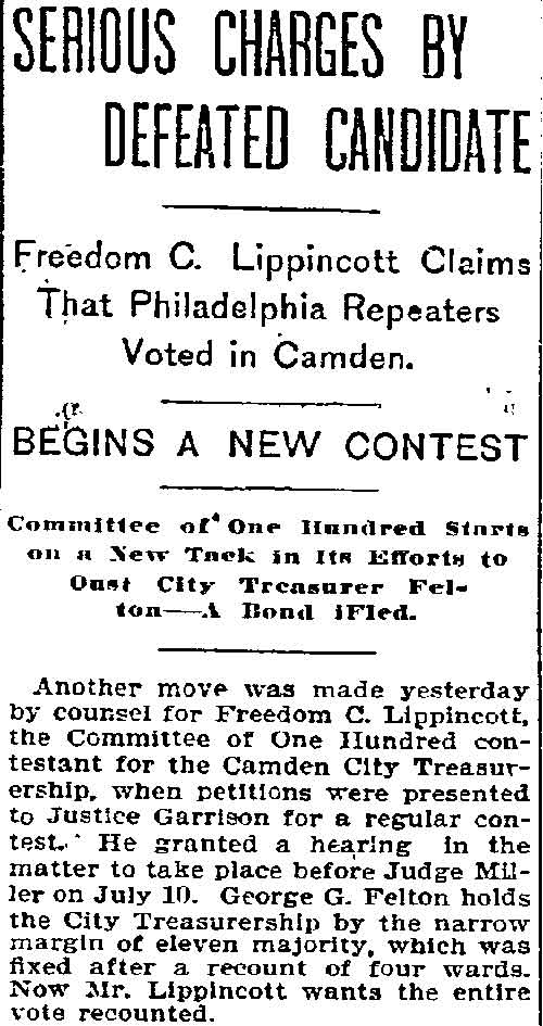Philadelphia Inquirer, June 12, 1897 — Serious Charges by Defeated Candidate headline