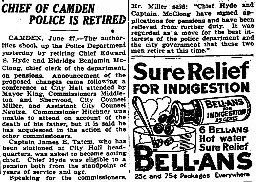 Trenton Evening Times, June 27, 1923 — Camden police officers