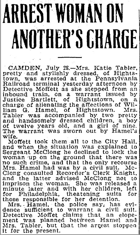 Trenton Evening Times, July 28, 1909 — Arrest Woman on Another's Charge