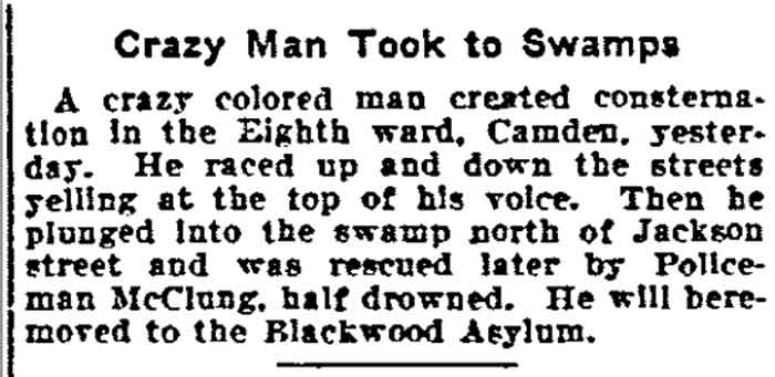 Philadelphia Inquirer, September 16, 1901 — Crazy Man Took to Swamps