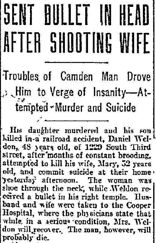 Philadelphia Inquirer, November 5, 1906 — Sent Bullet in Head After Shooting Wife headline