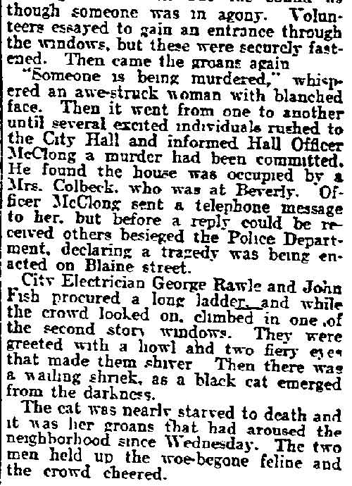 Philadelphia Inquirer, December 21, 1903 — Scented Tragedy When Starved Cat Moaned body text