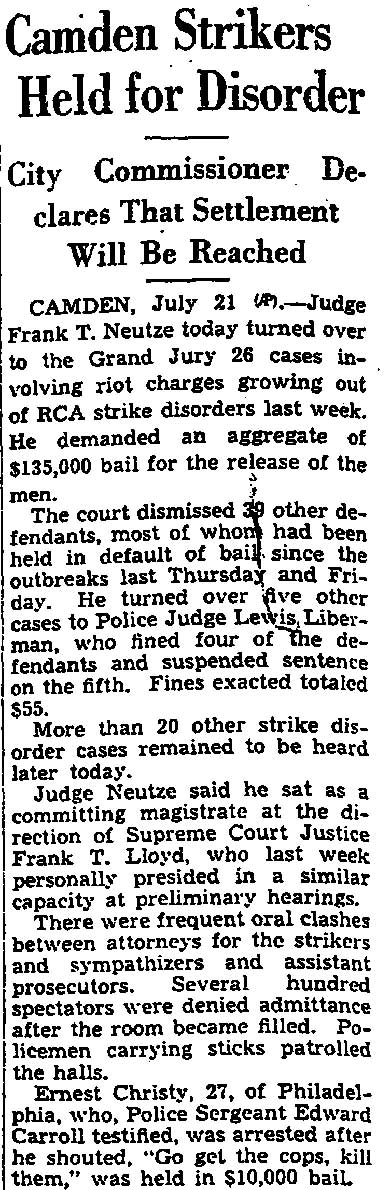 Trenton Evening Times, July 21, 1936 — newspaper clippings