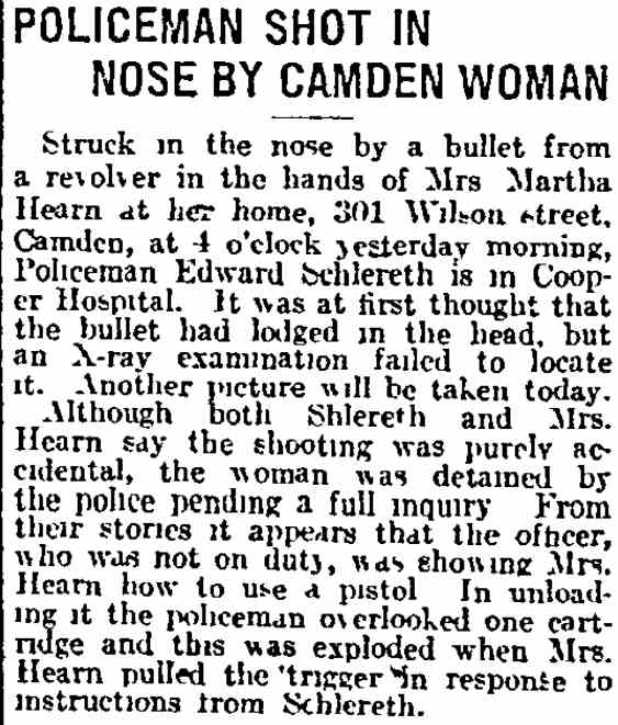 Philadelphia Inquirer, August 17, 1912 — Policeman Shot in Nose by Camden Woman