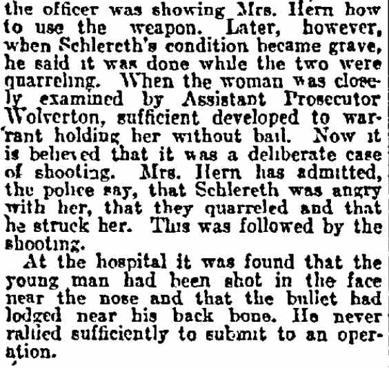 Philadelphia Inquirer, August 25, 1912 — Policeman Shot by Woman Succumbs, page two
